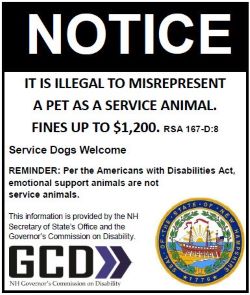 sign allowing no pets except service animals