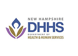 blue letters DHHS with a blue brown and magenta flower logo